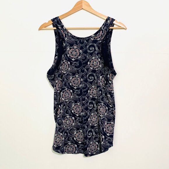 Ann Taylor Loft Vintage Soft Floral Tank Top Medium 100% Cotton Navy Blue Summer - Picture 6 of 10